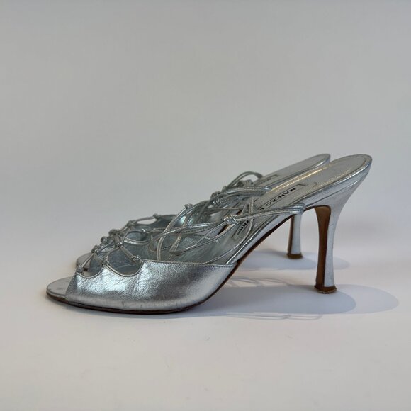 Manolo Blahnik Silver Strappy Sandals, Size 39.5 EU - Picture 5 of 16